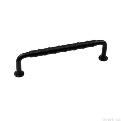 Avlångt möbelhandtag 1353 128 Svart metall Svart läder