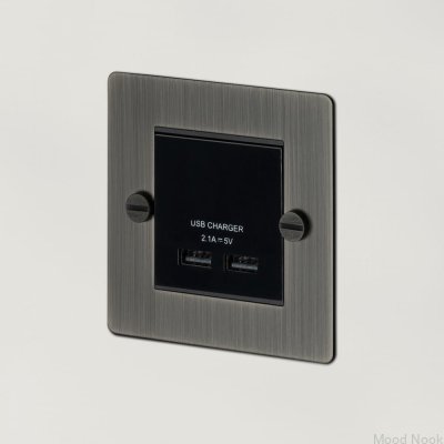 Dubbel USB-uttagsmodul för europlatta svart brittisk standard