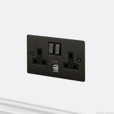 Двойной USB 3.1A тип G UK 2G розетка из обожжённой бронзы латунь британский стандарт