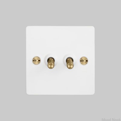 Dubbelströmbrytare Kors 2G Stål Vit med Mässing Brittisk Standard