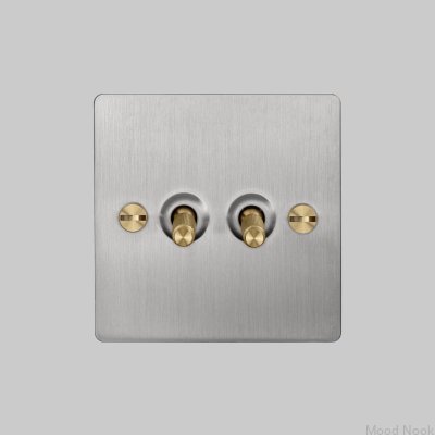 Dubbelströmbrytare Kors 2G Stål Silver med Mässing Brittisk Standard