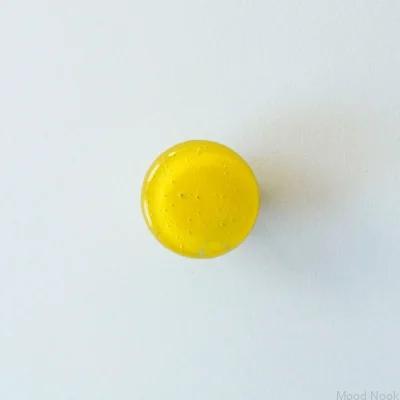 Möbelknopp, rund, glas, gul