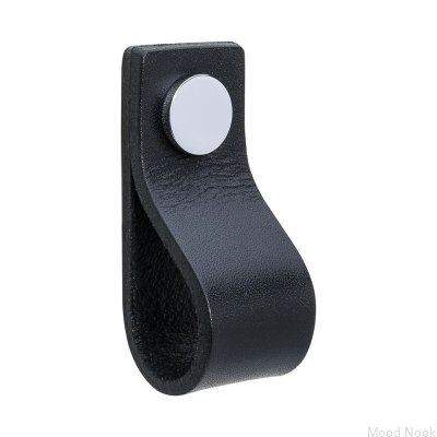 Gałka meblowa Loop 65 skórzana czarna z chromem