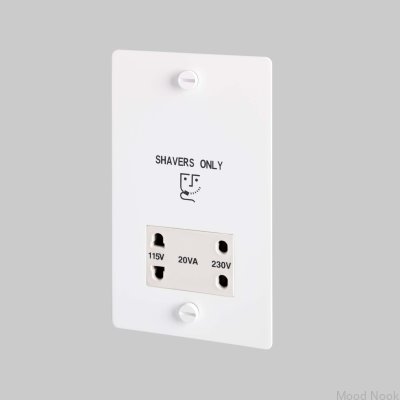 Rakapparatuttag 115V/230V Stål Vit Brittisk Standard