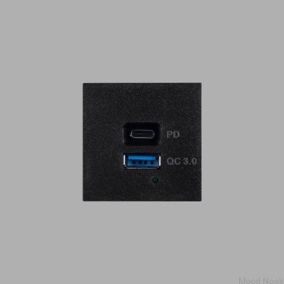 USB A+C snabbladdningsmodul stål svart europeisk standard