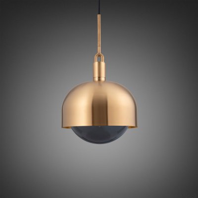 Gaffelformad L-formad taklampa med mässingsskärm och rökfärgad skärm