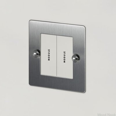 Euro Plate 1G Dubbelmodulram, Silverstål, Brittisk Standard