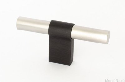 T-Bar Line Big Mix 12 möbelknopp, borstat stål med svart aluminium