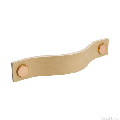 Long furniture handle Loop 128, natural leather with copper