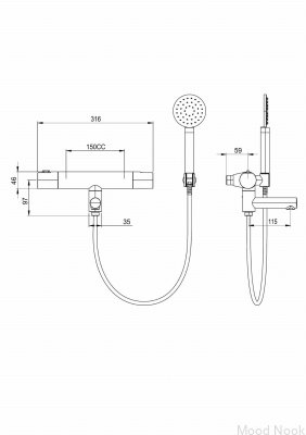 Grifo termostático de pared para bañera ARM026-150 Latón Negro Cromo