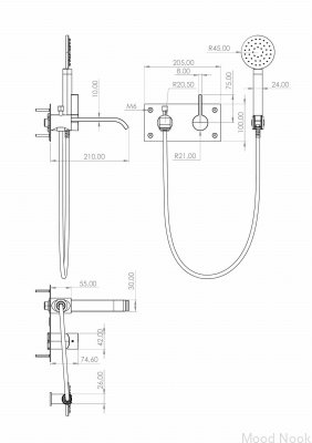 Grifo termostático de pared para bañera ARM036, Latón Negro Mate
