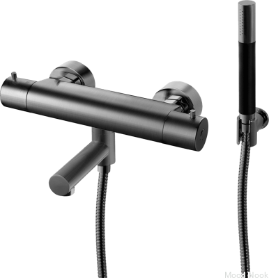 Grifo termostático para baño y ducha EVM026-150 Latón Negro Cromo Cepillado