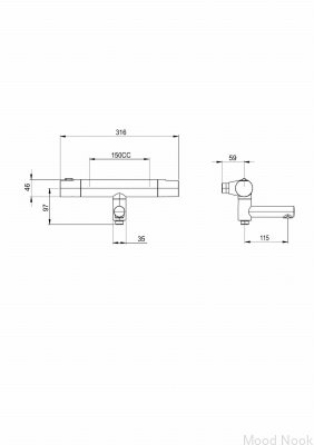 Grifo termostático de pared para bañera ARM022-150 Latón pulido, Sin pintar