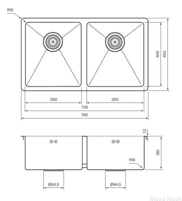 Fregadero de Cocina 4040 Acero Negro Cromo PVD