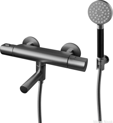 Grifo termostático de pared para bañera ARM026-150 Latón Negro Cromo Cepillado