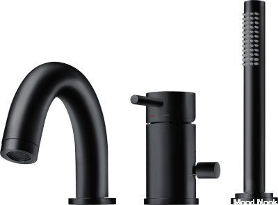 Grifo para bañera de tres orificios con caño y rociador BI047 Latón Negro Mate
