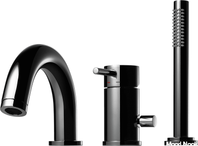 Grifo de bañera de tres orificios con caño y rociador BI047 Latón Negro Cromo