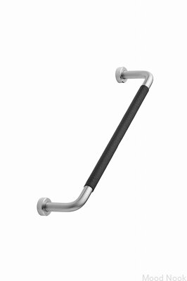 Lounge 160 Stål Satin Silver Möbelhandtag med Svart Läder