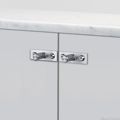 Möbelknopp med bricka Linjär platta 12 Stål Silver (set)