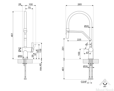 Bateria kuchenna z silikonową wylewką Universal MID20CR Chromowana/Czarna Matowa