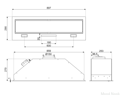 Okap podszafkowy Universal KSG9P4MB Czarny Mat