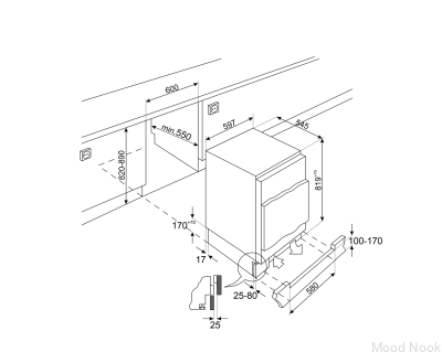Lodówka do zabudowy Universal U8L080DE Podblatowa 82 cm