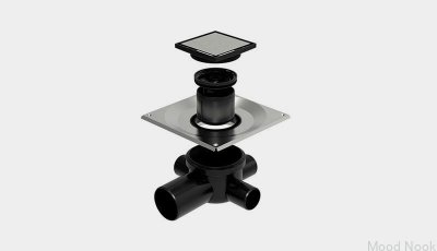 Conjunto de desagüe cuadrado HighLine Custom con salida horizontal de 75 mm y conexiones laterales