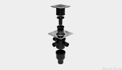 ClassicLine Desagüe de columna cuadrado con salida vertical de 75 mm y conexiones laterales