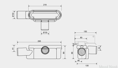Módulo de desagüe con dos salidas horizontales de 50 mm con sifón extraíble