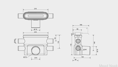 Módulo de desagüe con salida horizontal 75 mm con sifón extraíble y cuatro conexiones laterales