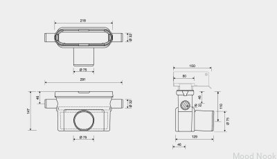 Módulo de desagüe con salida horizontal 75 mm con sifón extraíble y dos conexiones laterales