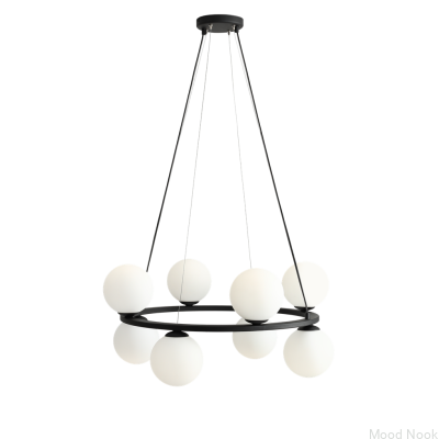 Lampa wisząca Krone 8 Metalowa Czarna z Mlecznym Kloszem