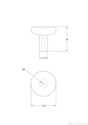 Pomo para mueble Bean 30, latón pulido, sin barnizar