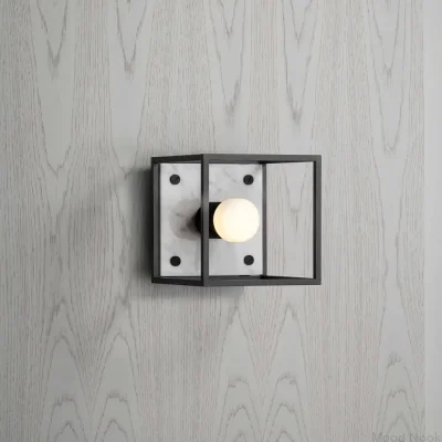 Caged Cross S Vägglampa Stål Vit Marmor