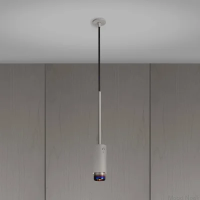 Avgaslinjär stålgrå pendellampa med bränt stålspotlight