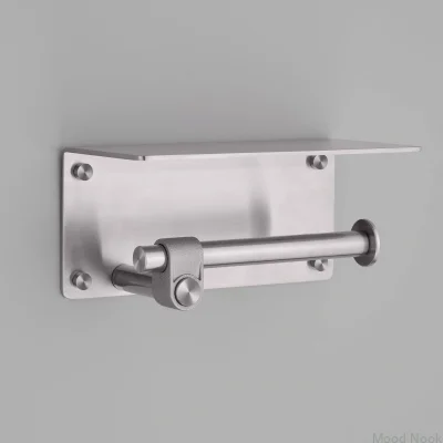 Toalettpappershållare i gjutstål med hylla i silver