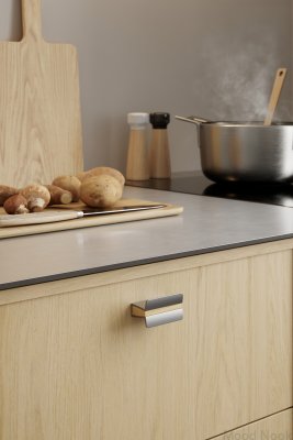 Uchwyt meblowy podłużny Papillon 32 Aluminiowy Srebrny z Drewnem Dębowym