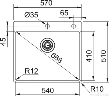 Раковина-коробка BXX 210-54 TL, сталь, серебристая, матовая