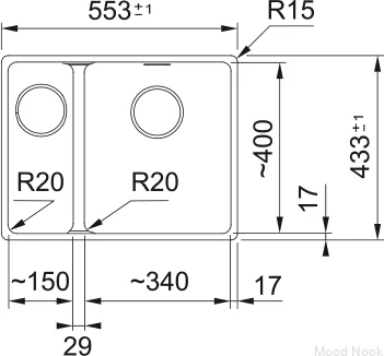Кухонная мойка Maris MRG 160-34-15, маленькая сливная горловина, левая, цвет Fragranite, цвет Stone Gray