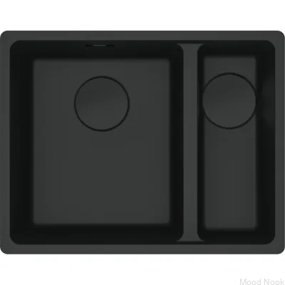 Раковина Maris MRG 160-34-15, небольшое крыло справа, цвет Fragranite Black Matte с черным