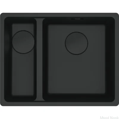 Раковина Maris MRG 160-34-15 с небольшим крылом слева, цвет Fragranite Matt Black с черным