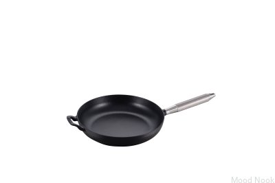 Poêle à frire Staub 28 cm en acier noir avec poignée moletée argentée