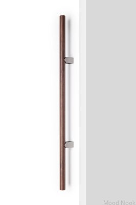 Kumo Wood Big 640 einseitiger, länglicher Möbelgriff, Walnussholz mit gebürstetem Aluminium