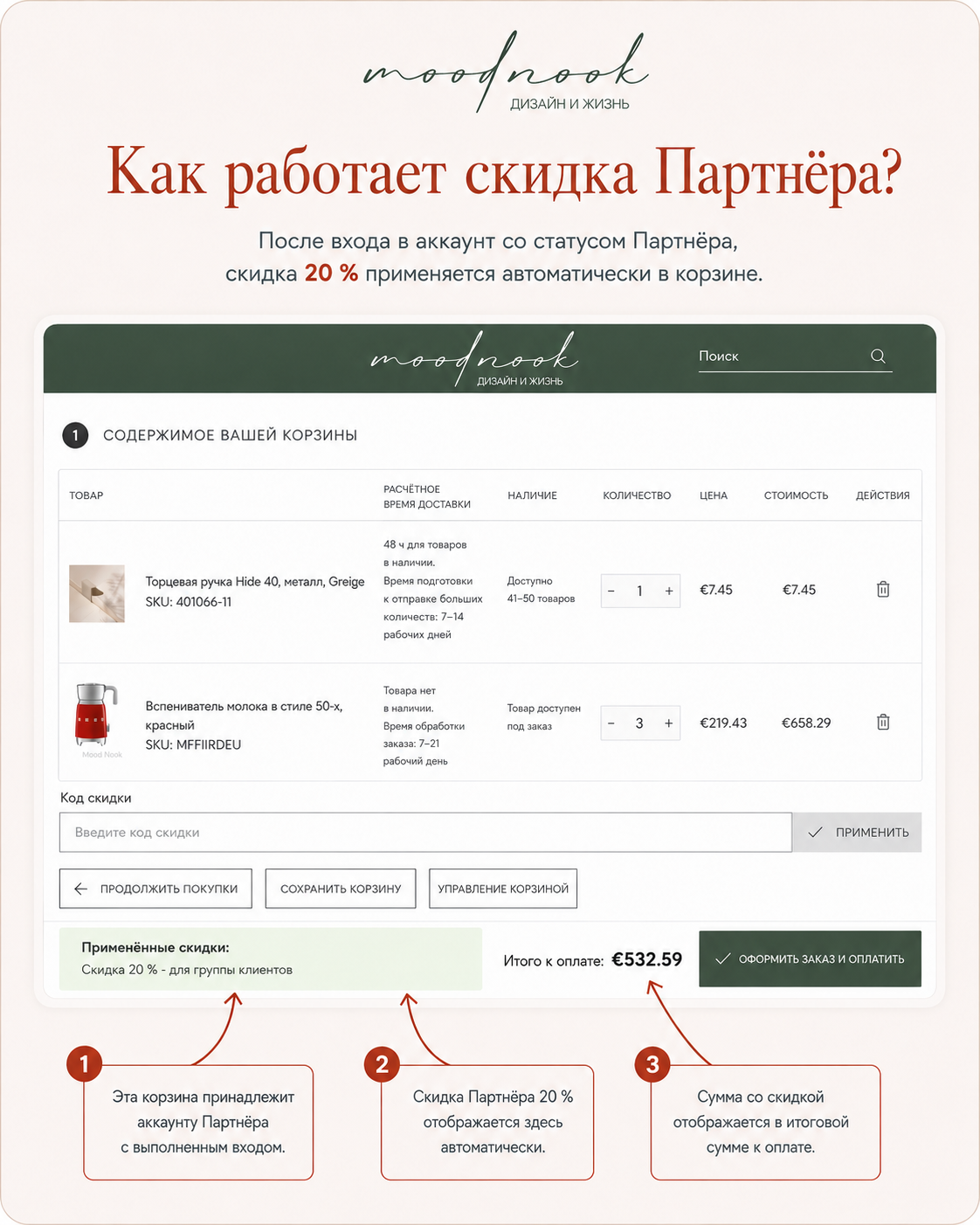 Как работает партнерская скидка Moodnook
